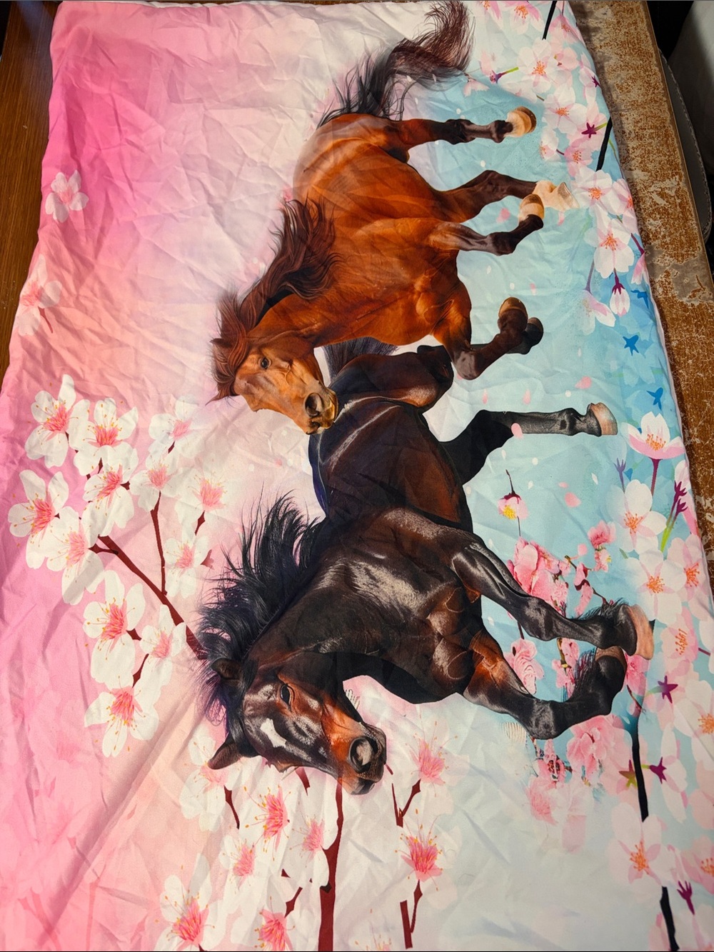 Pink Floral Horse twin sheet - Picture 2 of 2